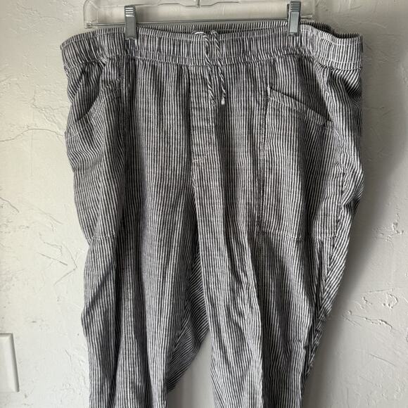 Old Navy Pants XL Linen Blend Drawstring Relaxed Trousers Pockets Stripe - Picture 2 of 9